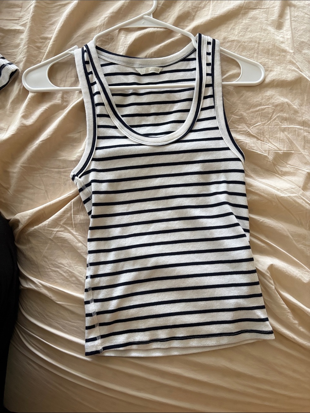 Zara White and Navy Striped Ribbed Tank Top
